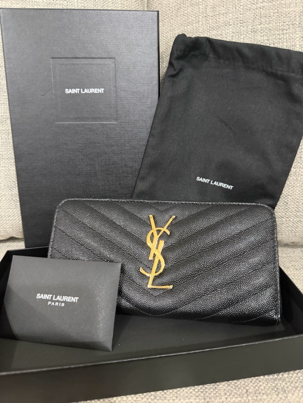 Saint Laurent Monogram Matelassé Leather Zip-Around Wallet with Gold YSL Logo